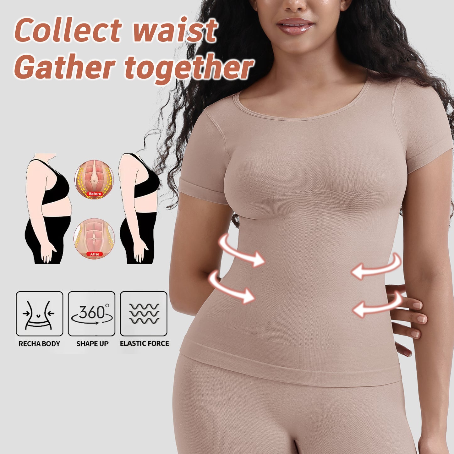 Corset Tummy Control Bottoming T-Shirt Waist Short Sleeved Top