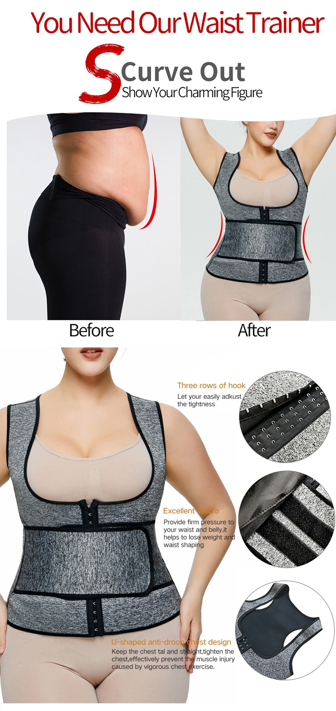 In Stock Ready To Ship Hook-eyes Hip-lifting Xxl-xxl-xxl Plus Size Body Shaper Zip Double Compression Waist Trainer Shaper