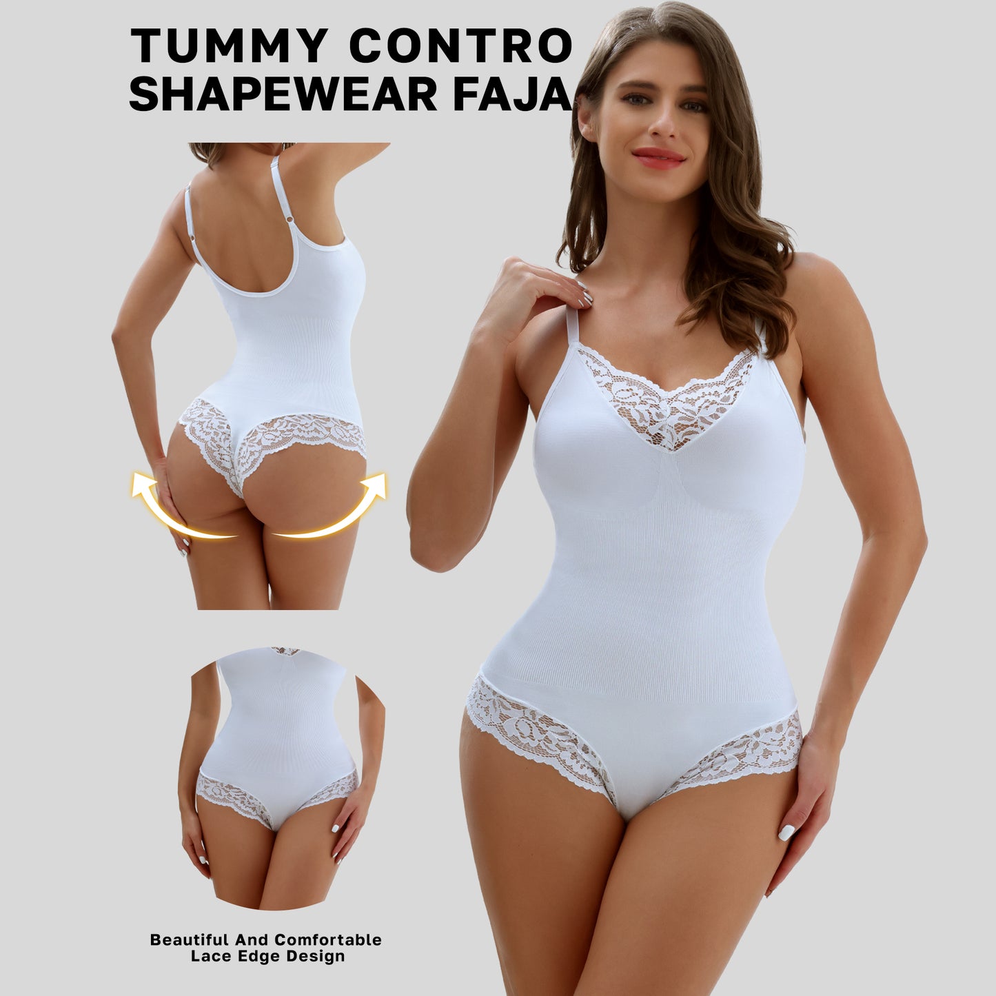 Bodysuit Large Size Lace T-Back Crotch Tummy-Controlling One-Piece Suspender Shapewear Underwear