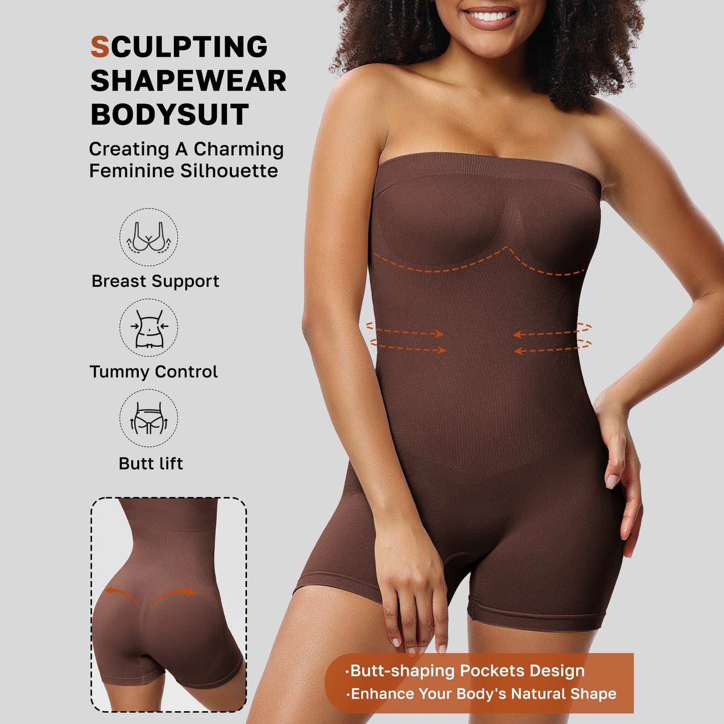 Detachable Straps Tube Top Shapewear Women's Tummy Control Buttocks Lifting Quarter Jumpsuit