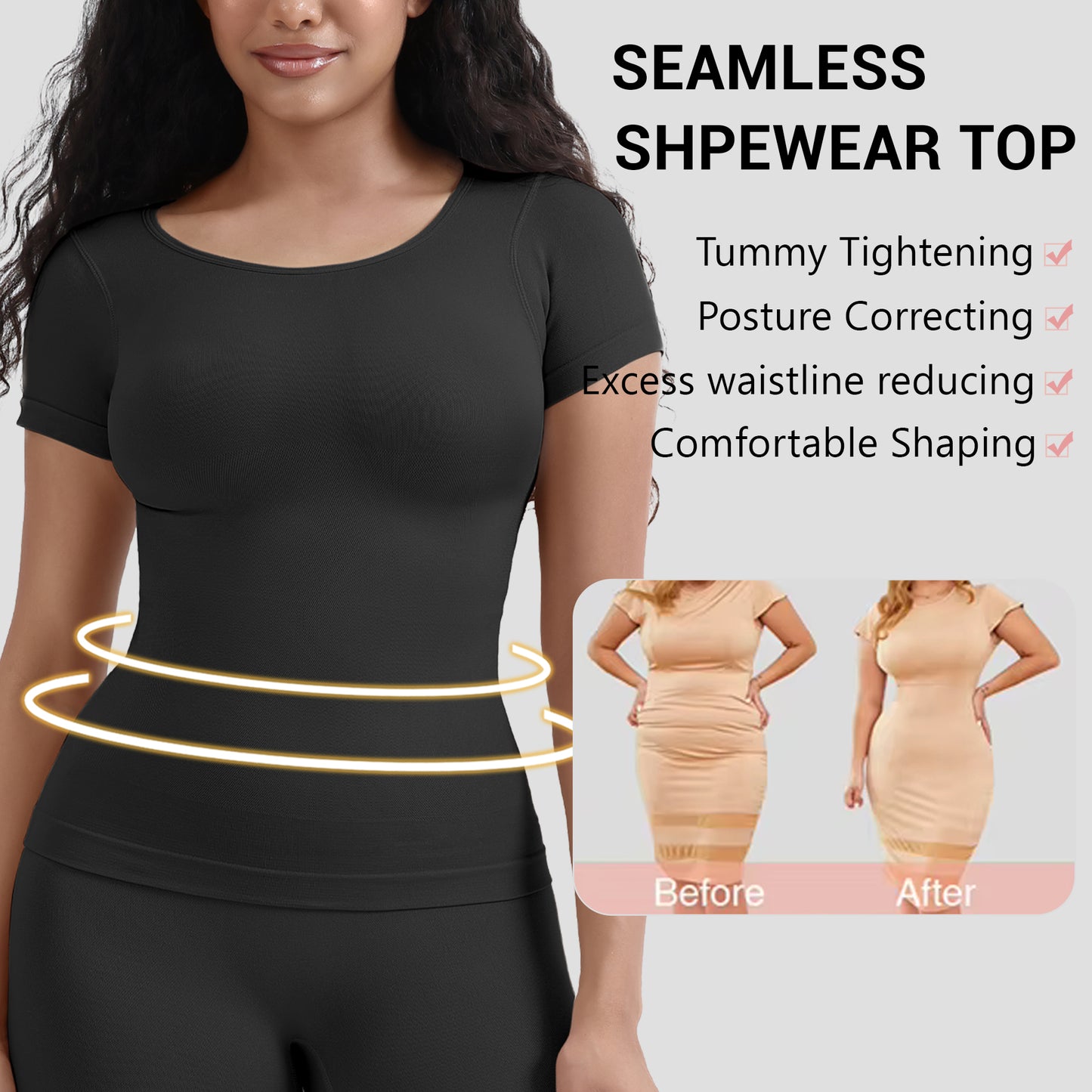 Corset Tummy Control Bottoming T-Shirt Waist Short Sleeved Top
