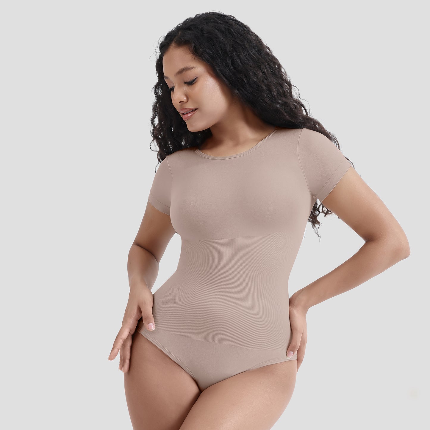 Shapewear Body Pressure Round Collar Tight Solid Color Short Sleeve Tops