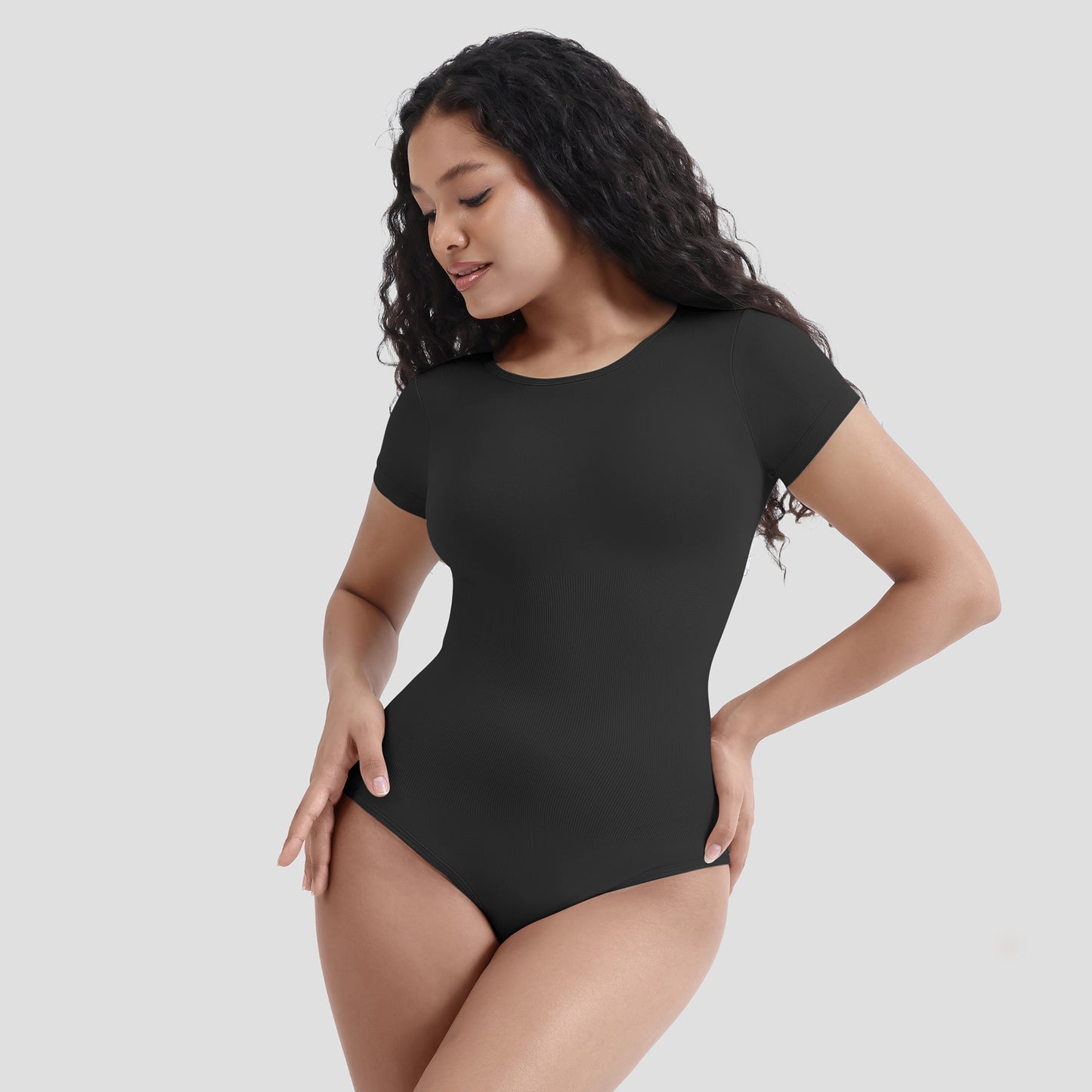 Shapewear Body Pressure Round Collar Tight Solid Color Short Sleeve Tops