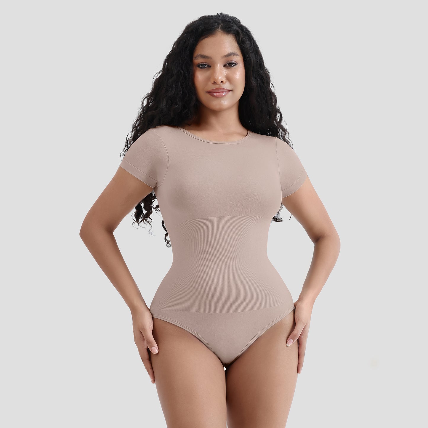 Shapewear Body Pressure Round Collar Tight Solid Color Short Sleeve Tops