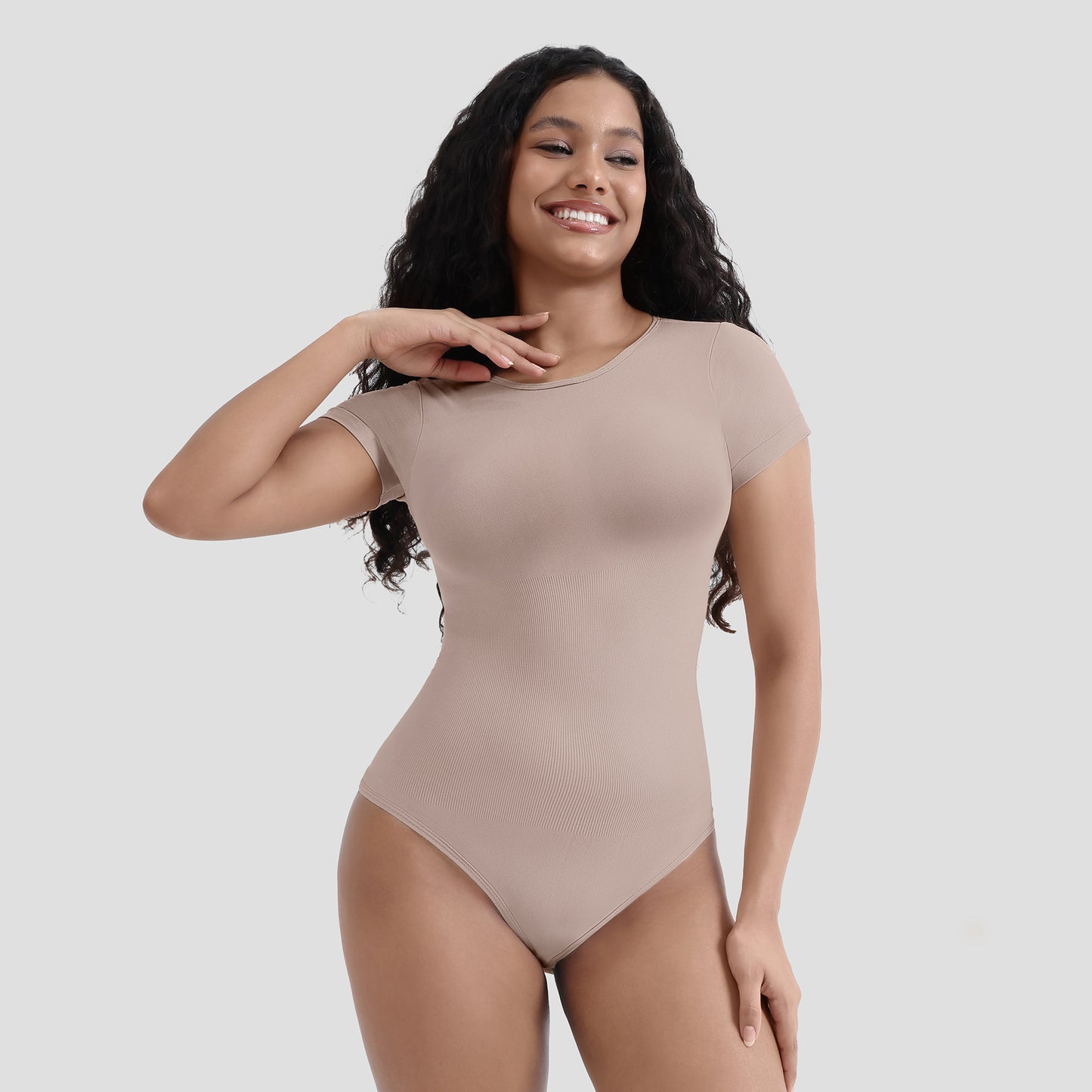 Shapewear Body Pressure Round Collar Tight Solid Color Short Sleeve Tops