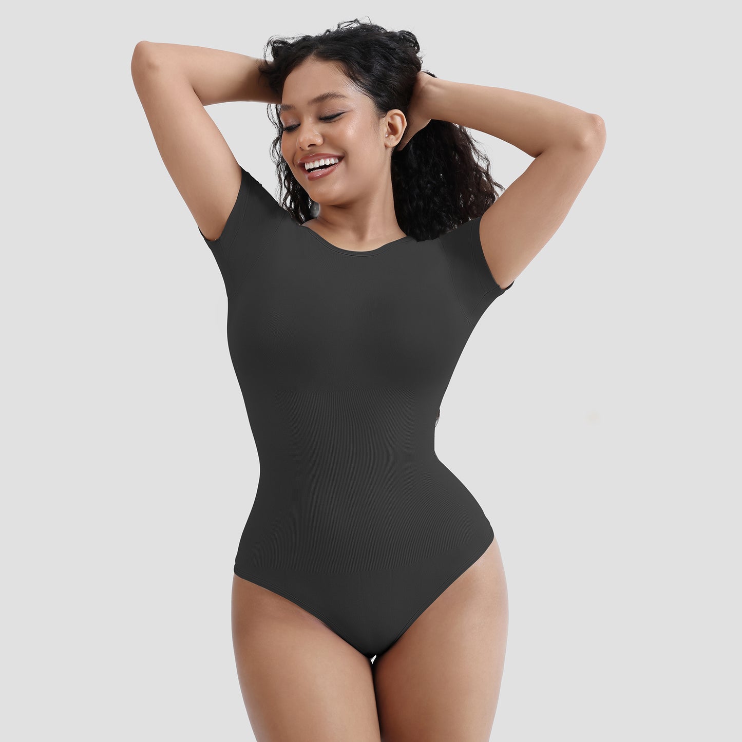 Shapewear Body Pressure Round Collar Tight Solid Color Short Sleeve Tops