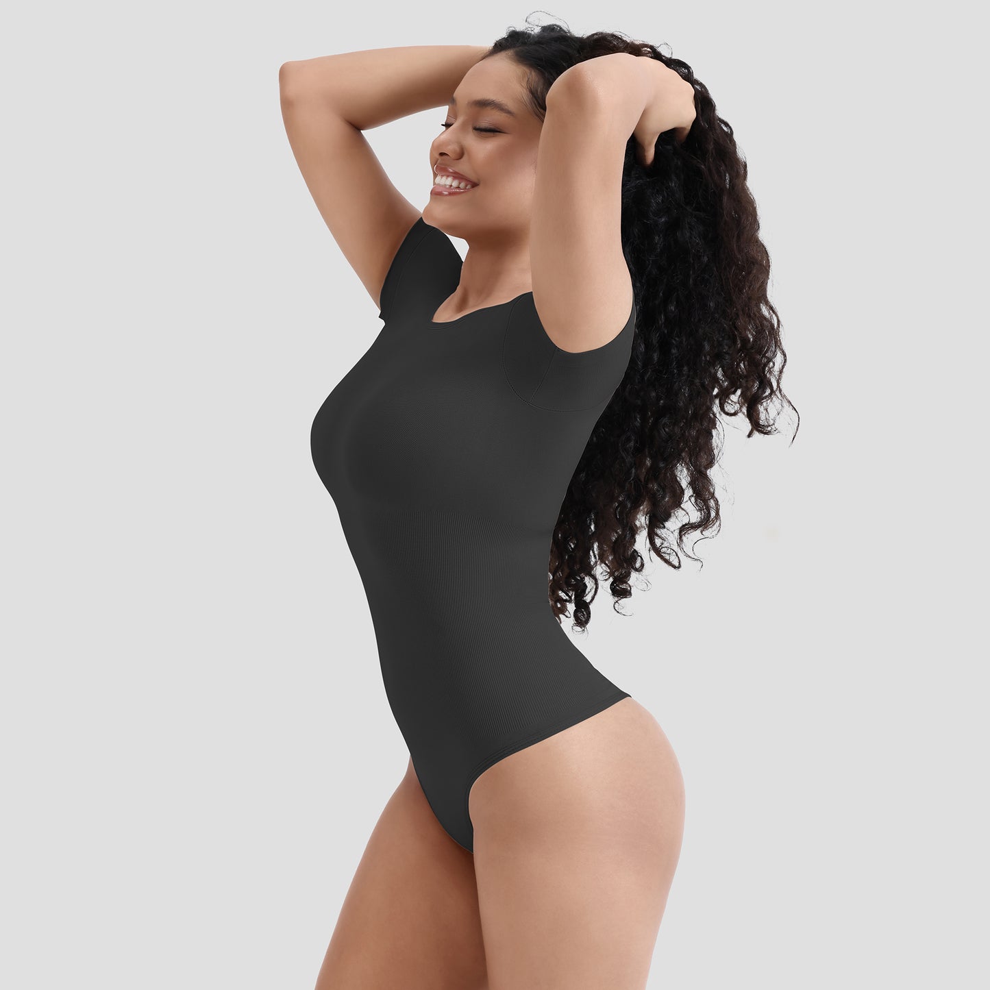 Shapewear Body Pressure Round Collar Tight Solid Color Short Sleeve Tops