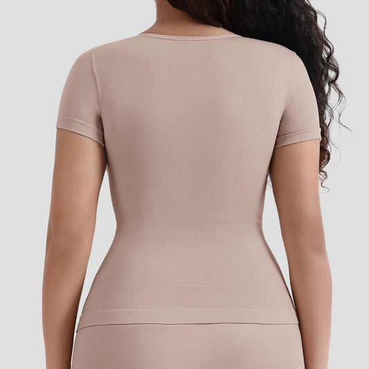 Corset Tummy Control Bottoming T-Shirt Waist Short Sleeved Top