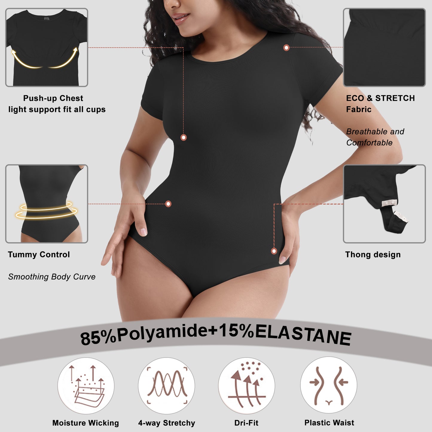 Shapewear Body Pressure Round Collar Tight Solid Color Short Sleeve Tops
