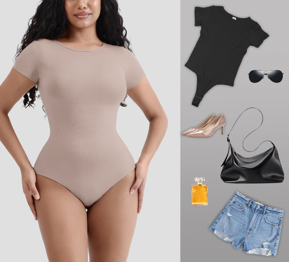 Shapewear Body Pressure Round Collar Tight Solid Color Short Sleeve Tops