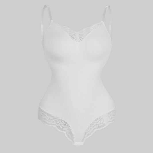 Bodysuit Large Size Lace T-Back Crotch Tummy-Controlling One-Piece Suspender Shapewear Underwear