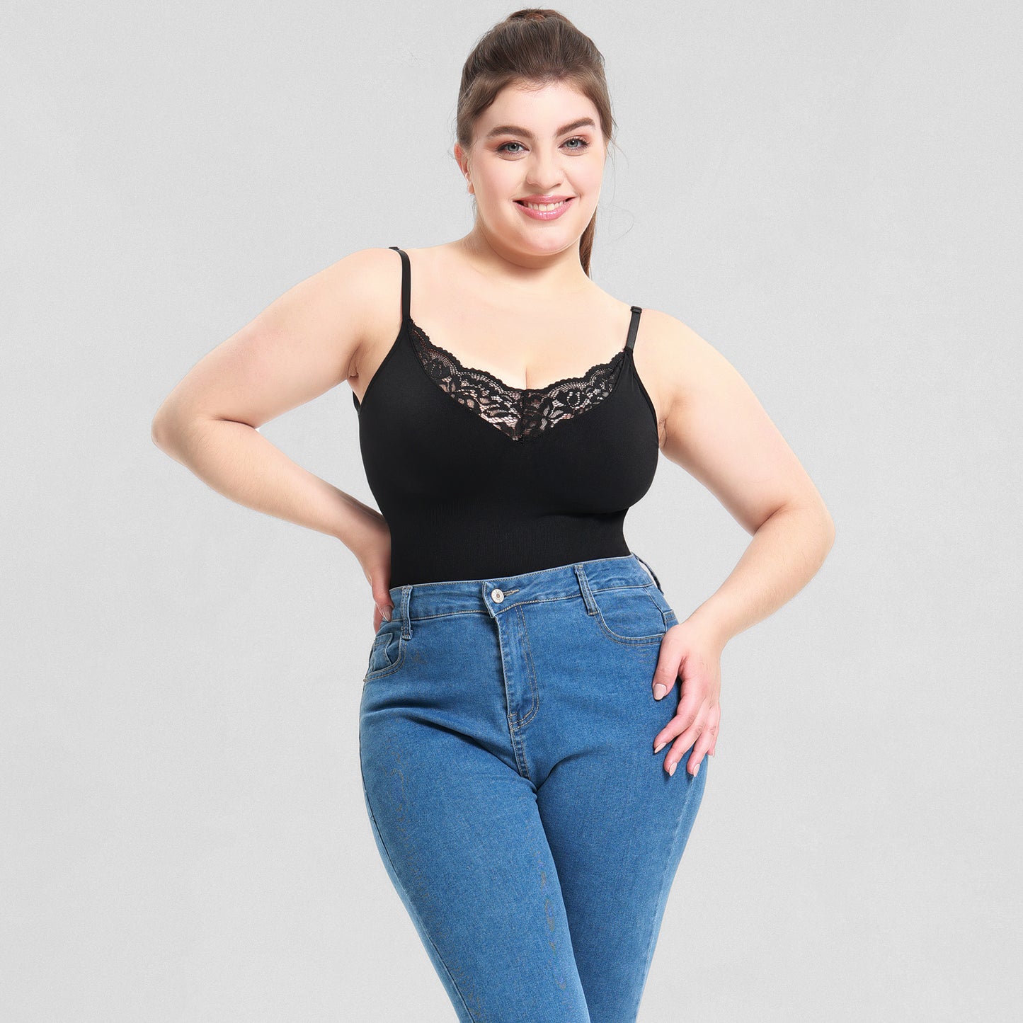 Bodysuit Large Size Lace T-Back Crotch Tummy-Controlling One-Piece Suspender Shapewear Underwear