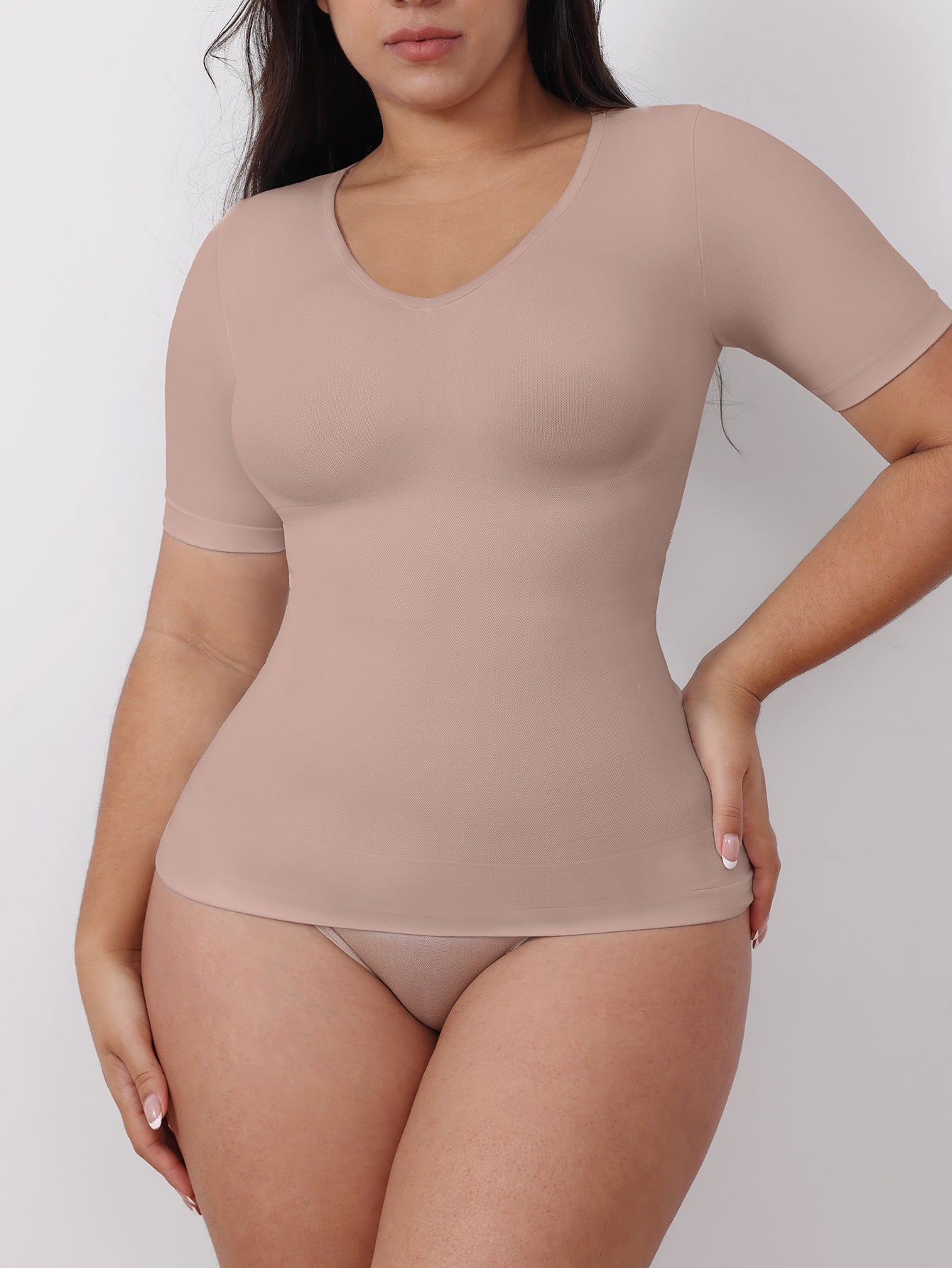 Short-Sleeved V-Neck Shapewear Large Size Tummy-Control Short-Sleeved Shaping Top