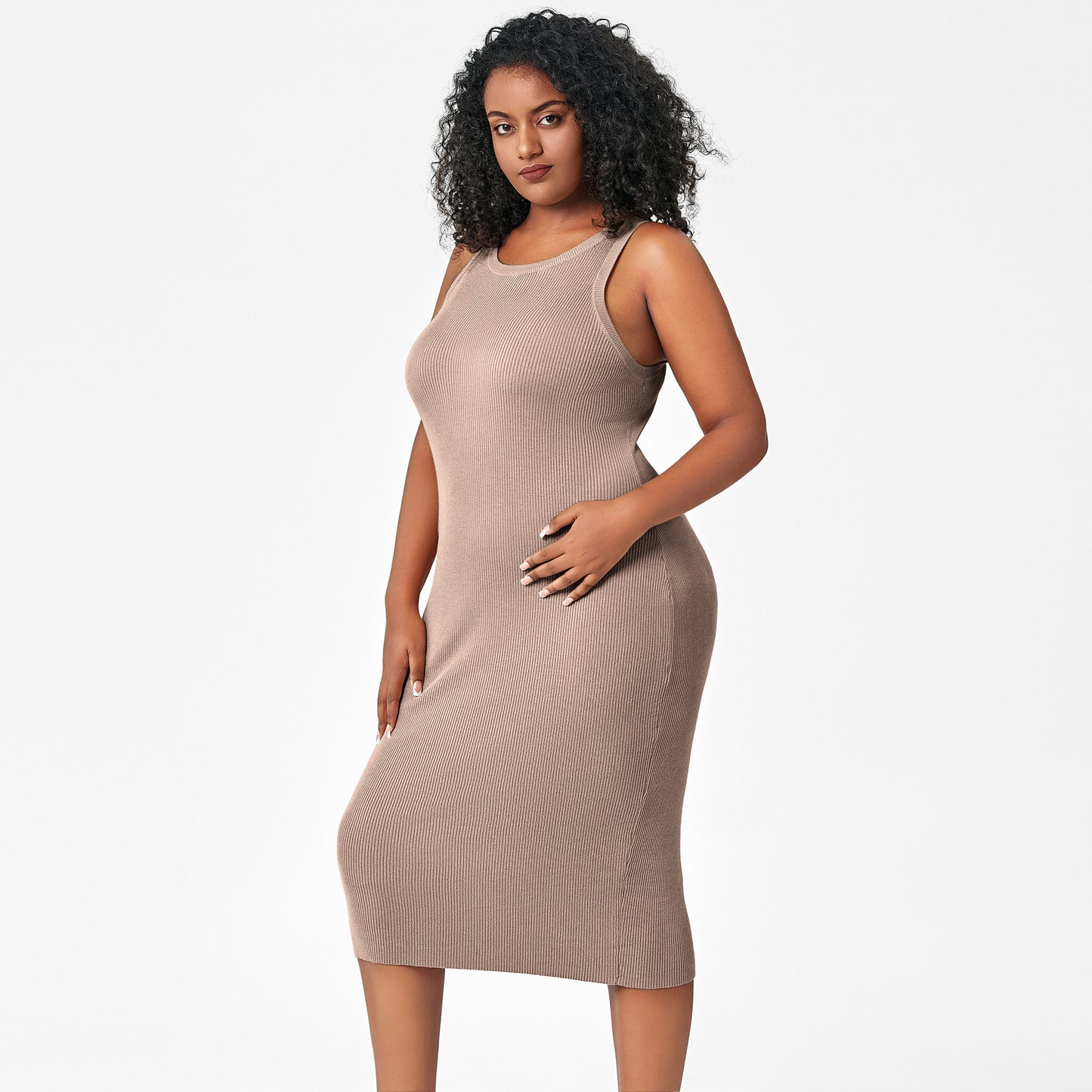 Plus Size Women's Round Neck Vest Knitted Dress
