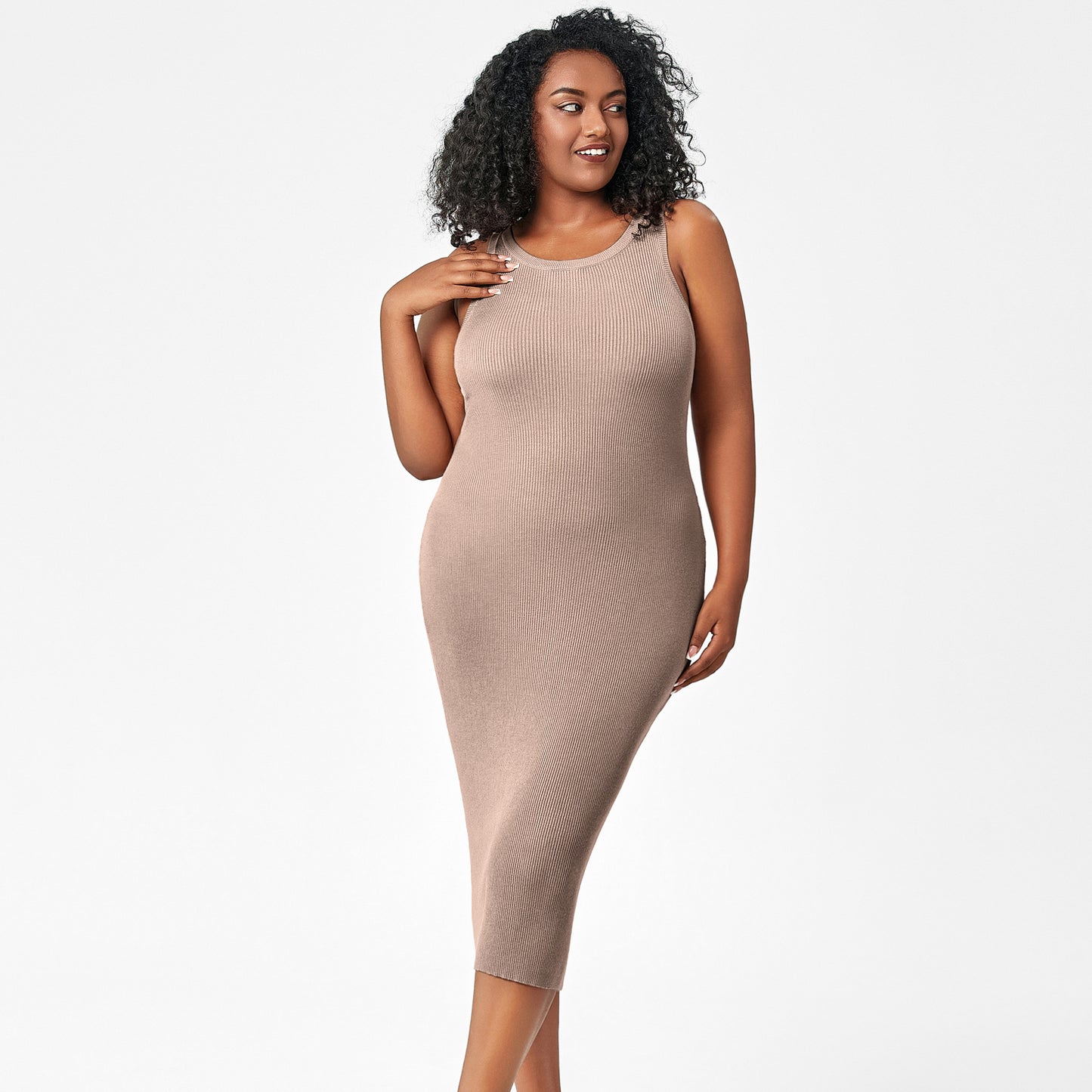 Plus Size Women's Round Neck Vest Knitted Dress