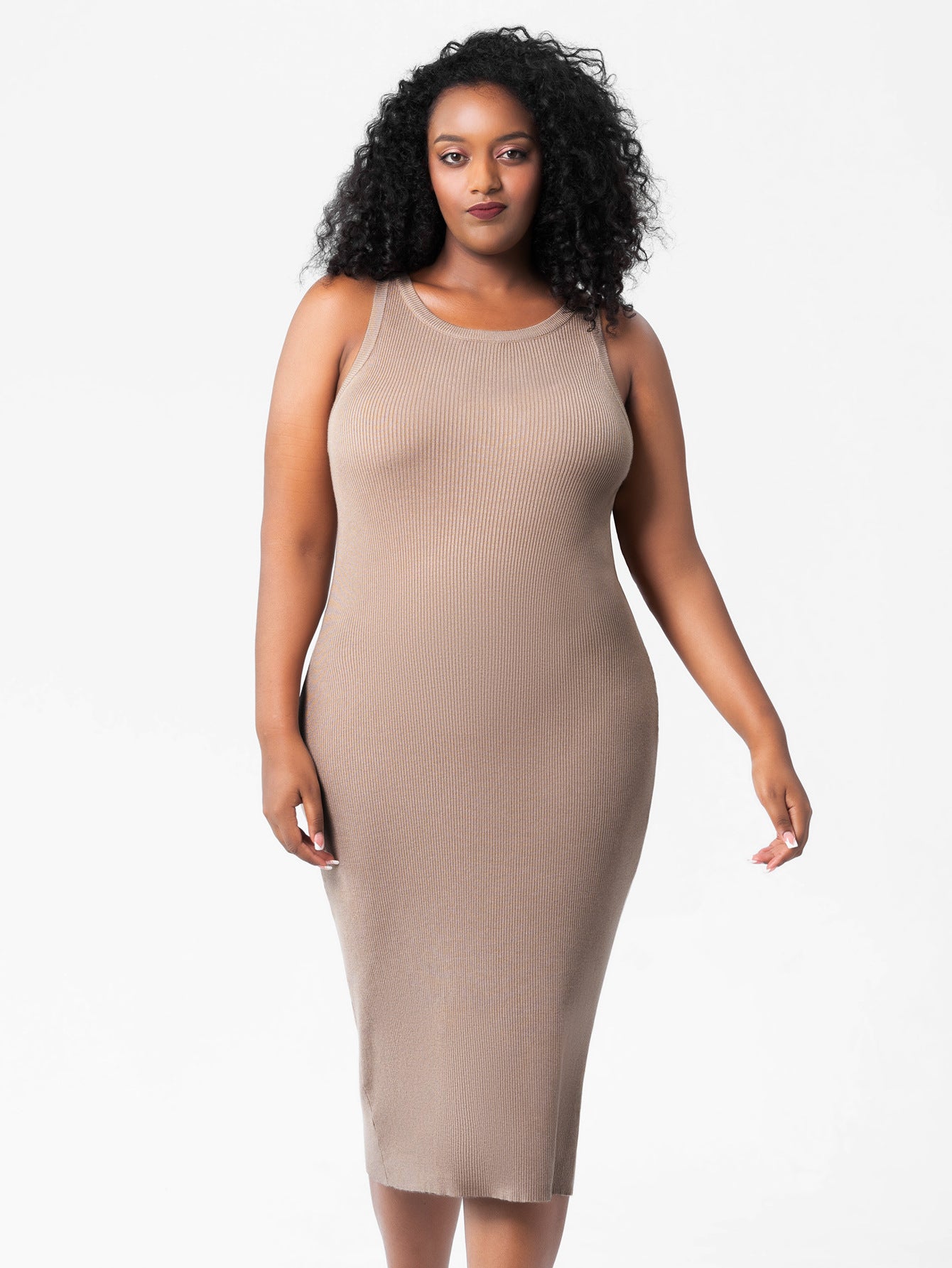 Plus Size Women's Round Neck Vest Knitted Dress