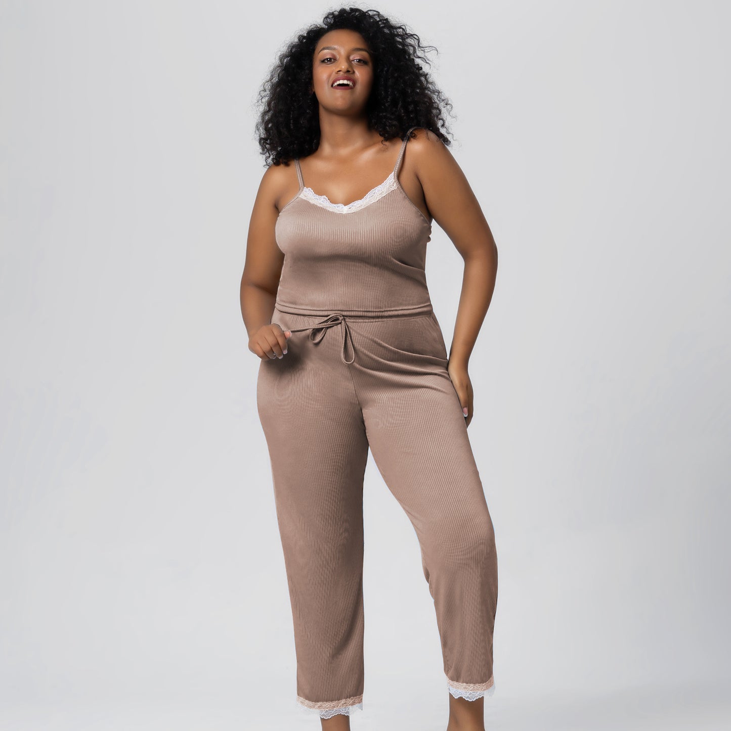 Large Size Summer Pajamas Cool Lace Trim Camisole Pajama Pants Pajamas Set
