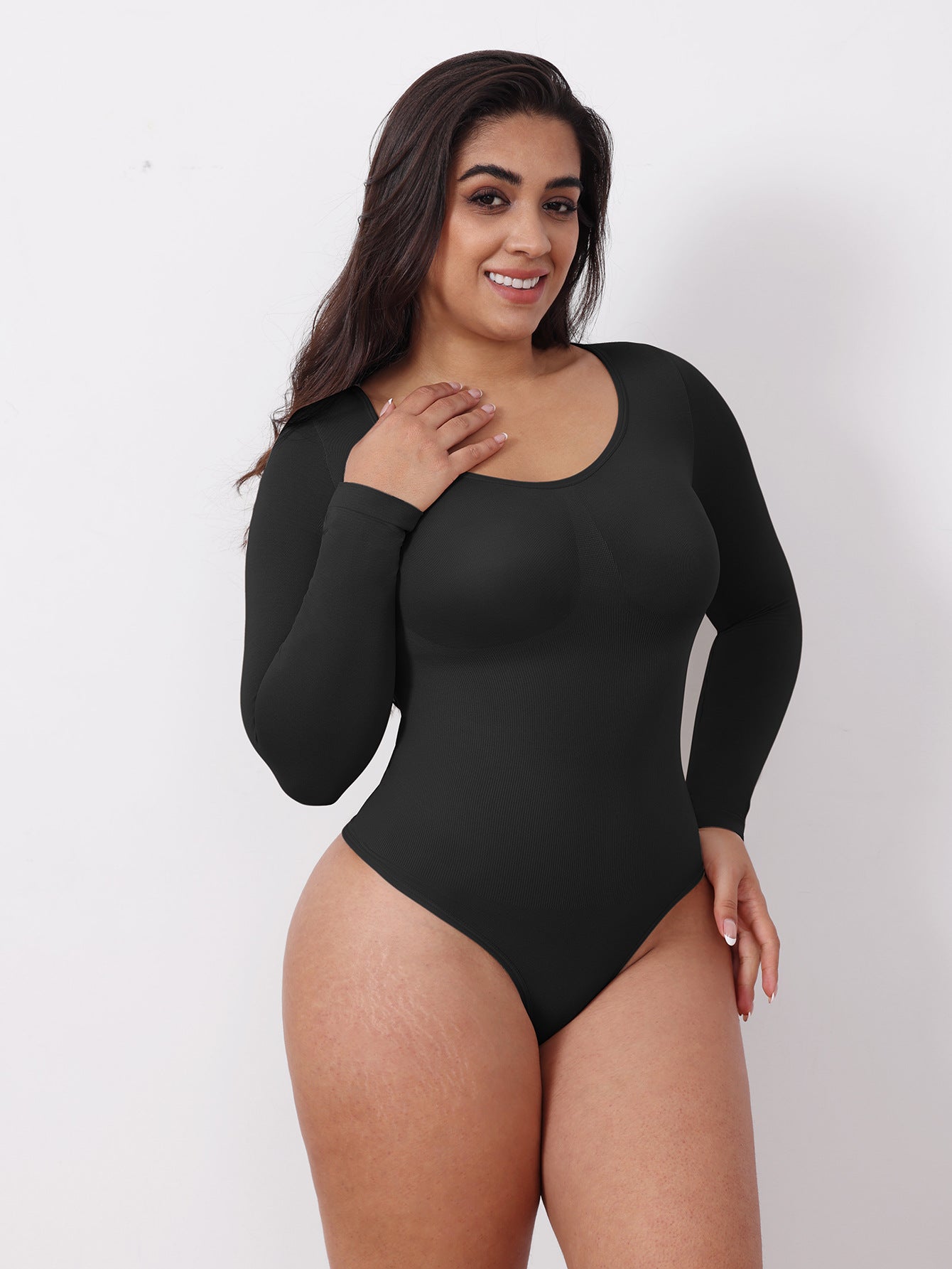 Long Sleeve Round Neck Thong Shapewear