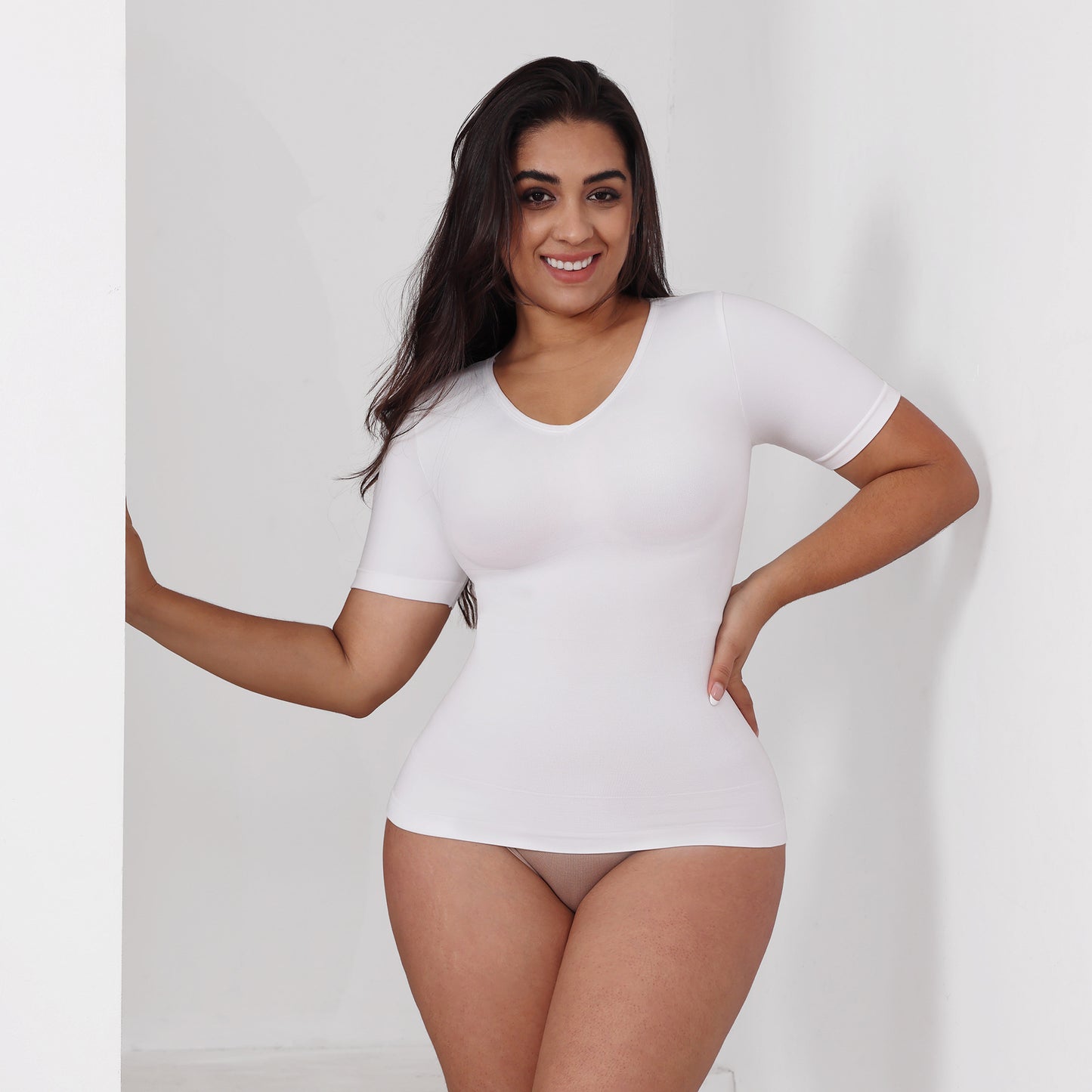 Short-Sleeved V-Neck Shapewear Large Size Tummy-Control Short-Sleeved Shaping Top