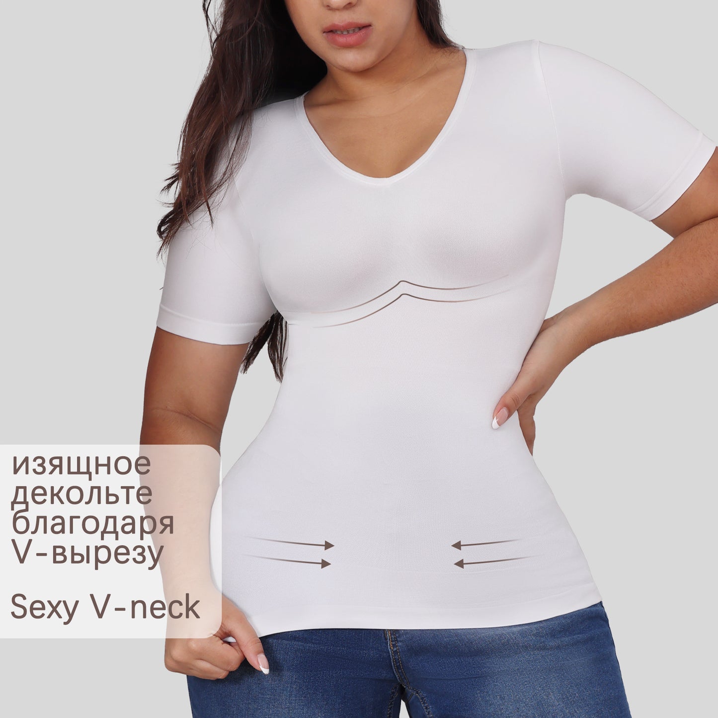 Short-Sleeved V-Neck Shapewear Large Size Tummy-Control Short-Sleeved Shaping Top
