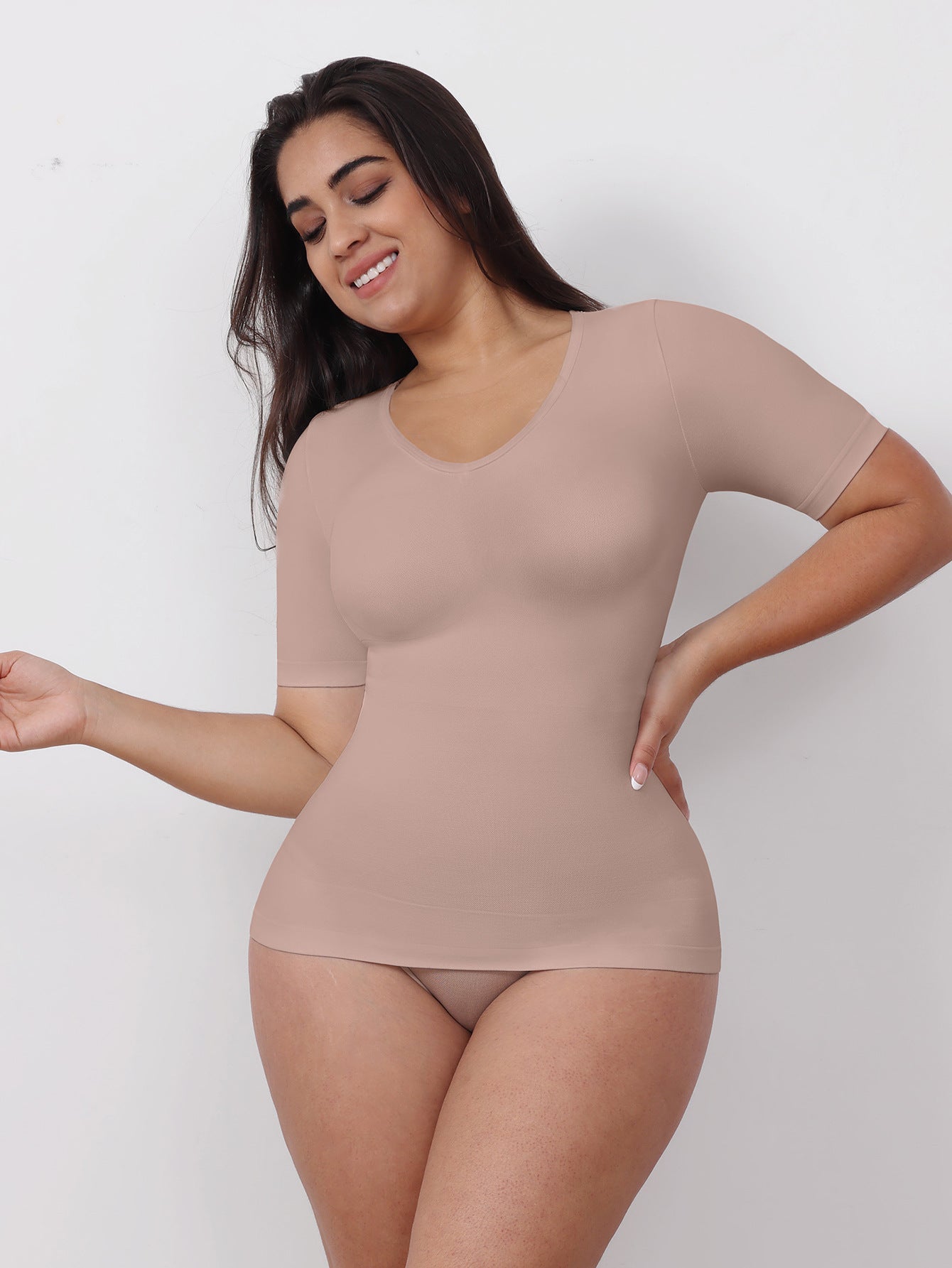 Short-Sleeved V-Neck Shapewear Large Size Tummy-Control Short-Sleeved Shaping Top