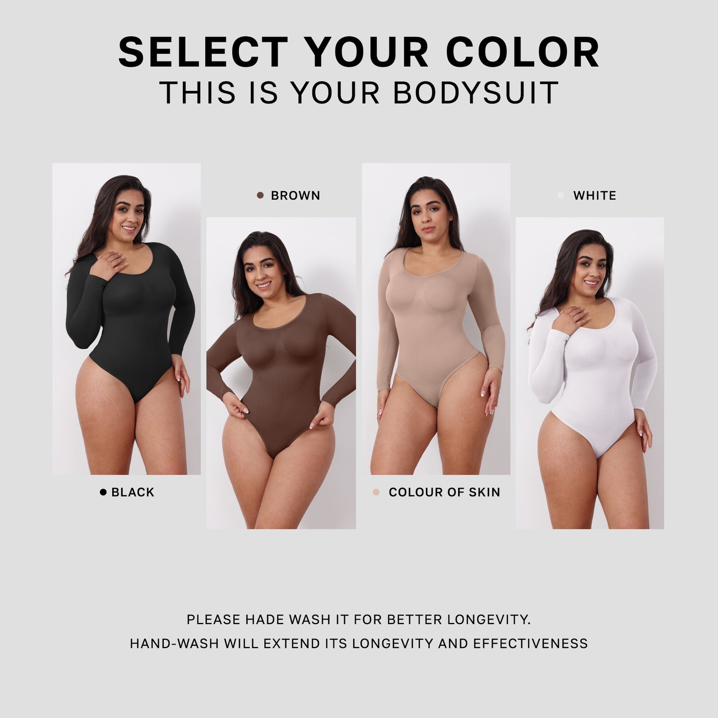 Long Sleeve Round Neck Thong Shapewear