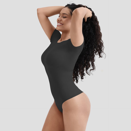 Shapewear Body Pressure Round Collar Tight Solid Color Short Sleeve Tops