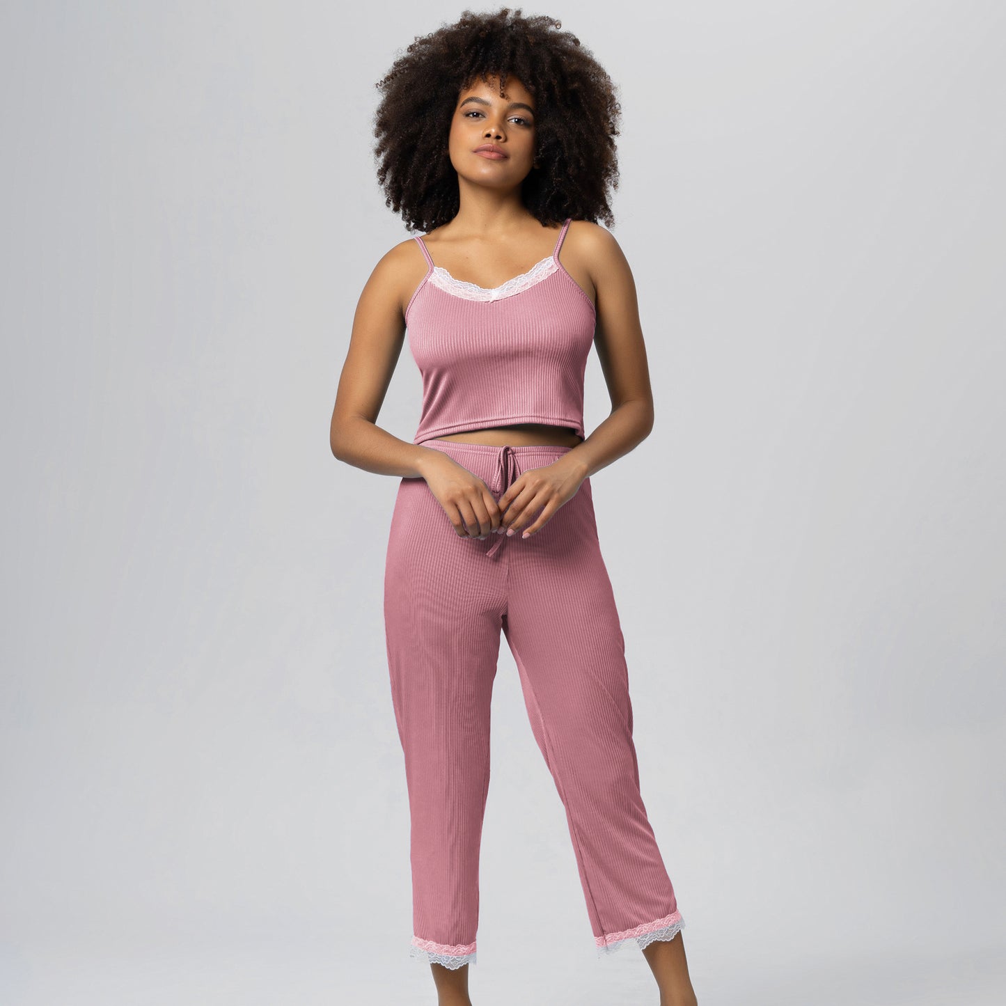 Large Size Summer Pajamas Cool Lace Trim Camisole Pajama Pants Pajamas Set