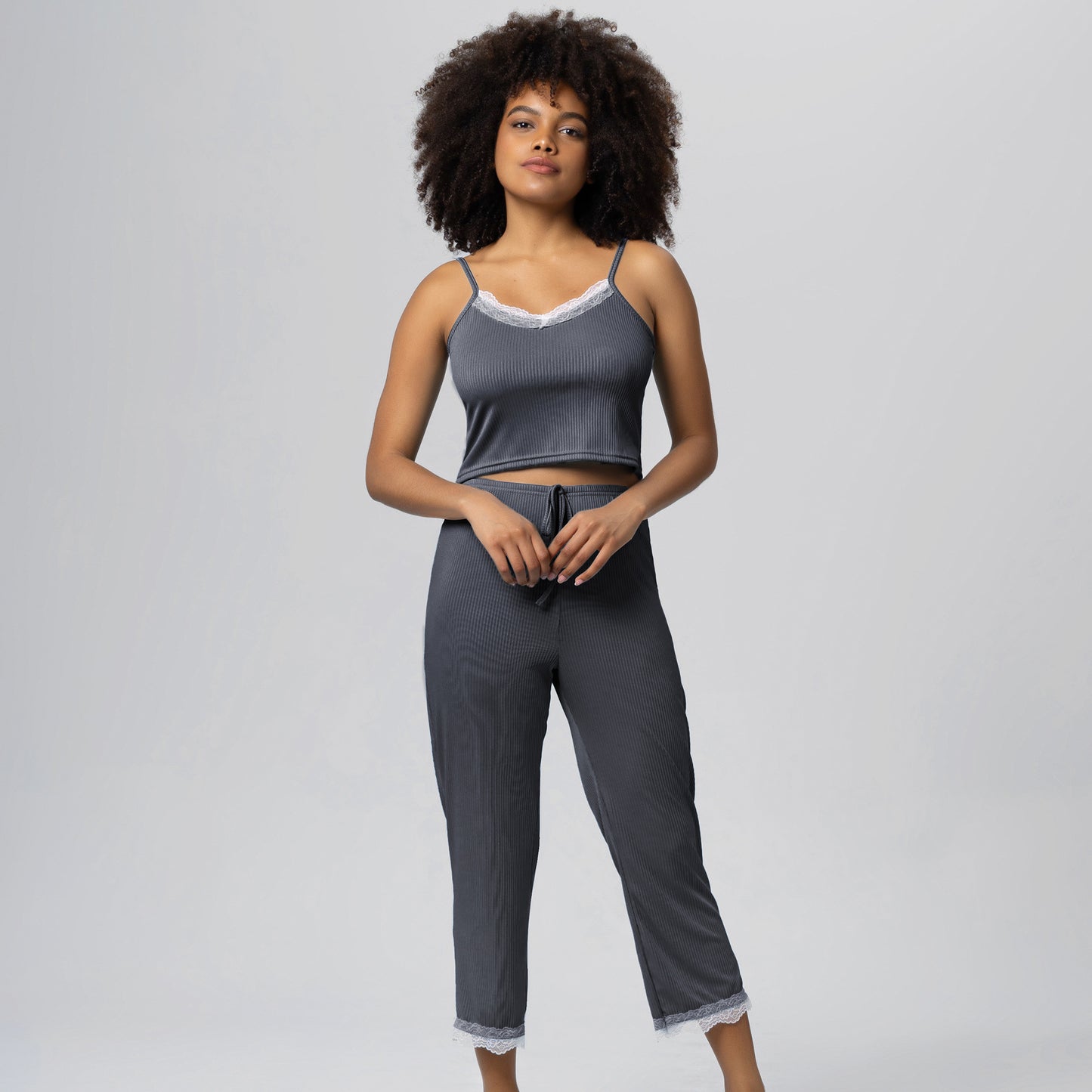 Large Size Summer Pajamas Cool Lace Trim Camisole Pajama Pants Pajamas Set