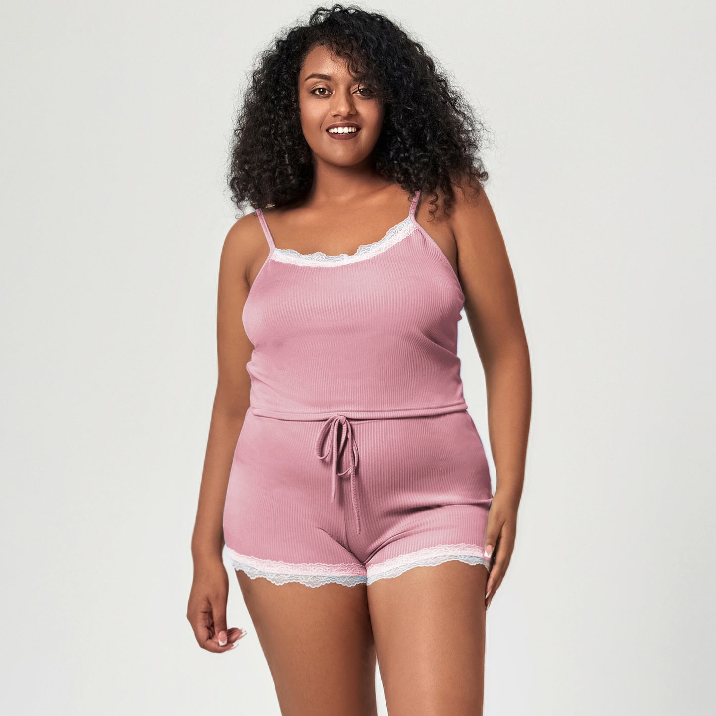 Large Size Pajamas Cool Lace Trim Camisole Pajama Pants Set