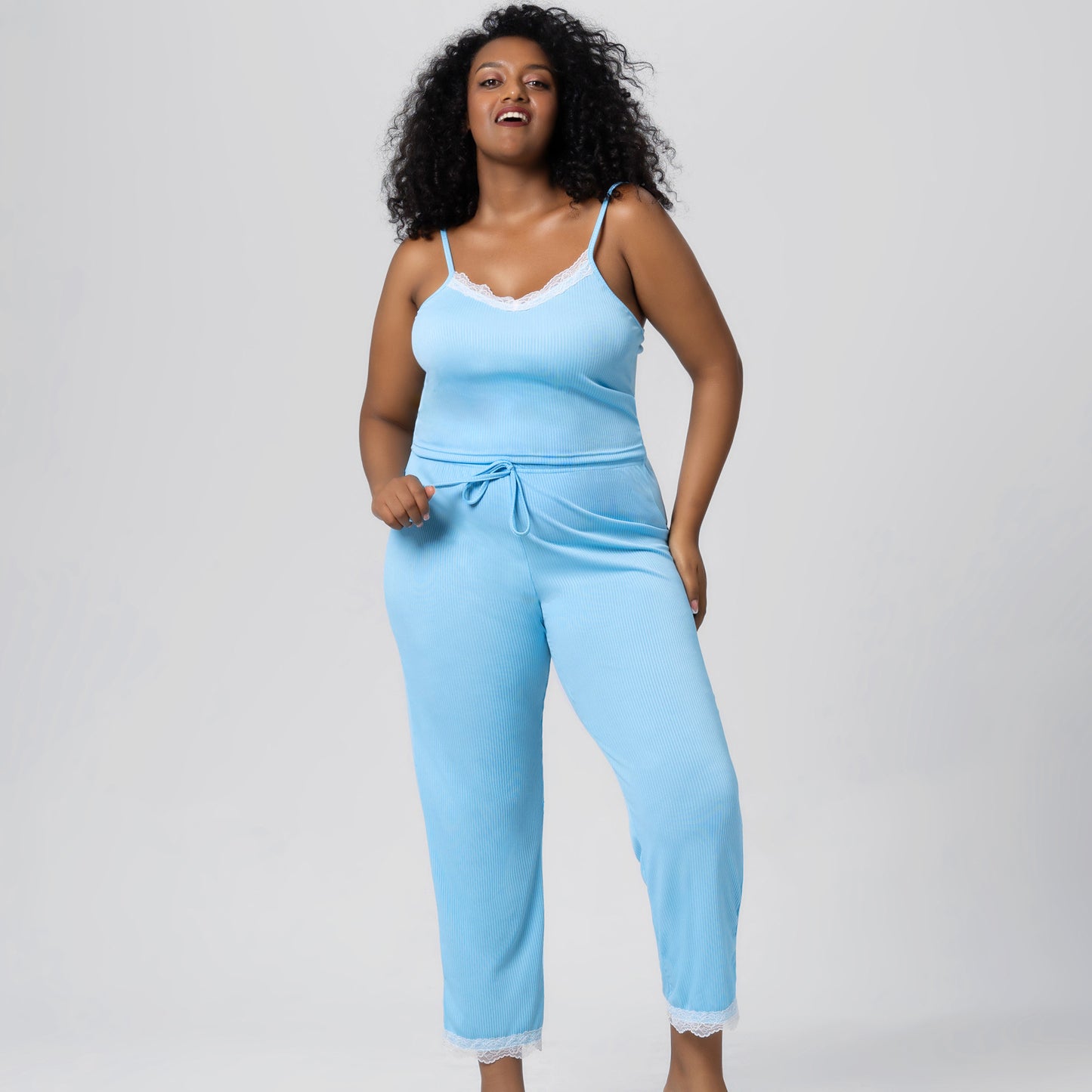 Large Size Summer Pajamas Cool Lace Trim Camisole Pajama Pants Pajamas Set