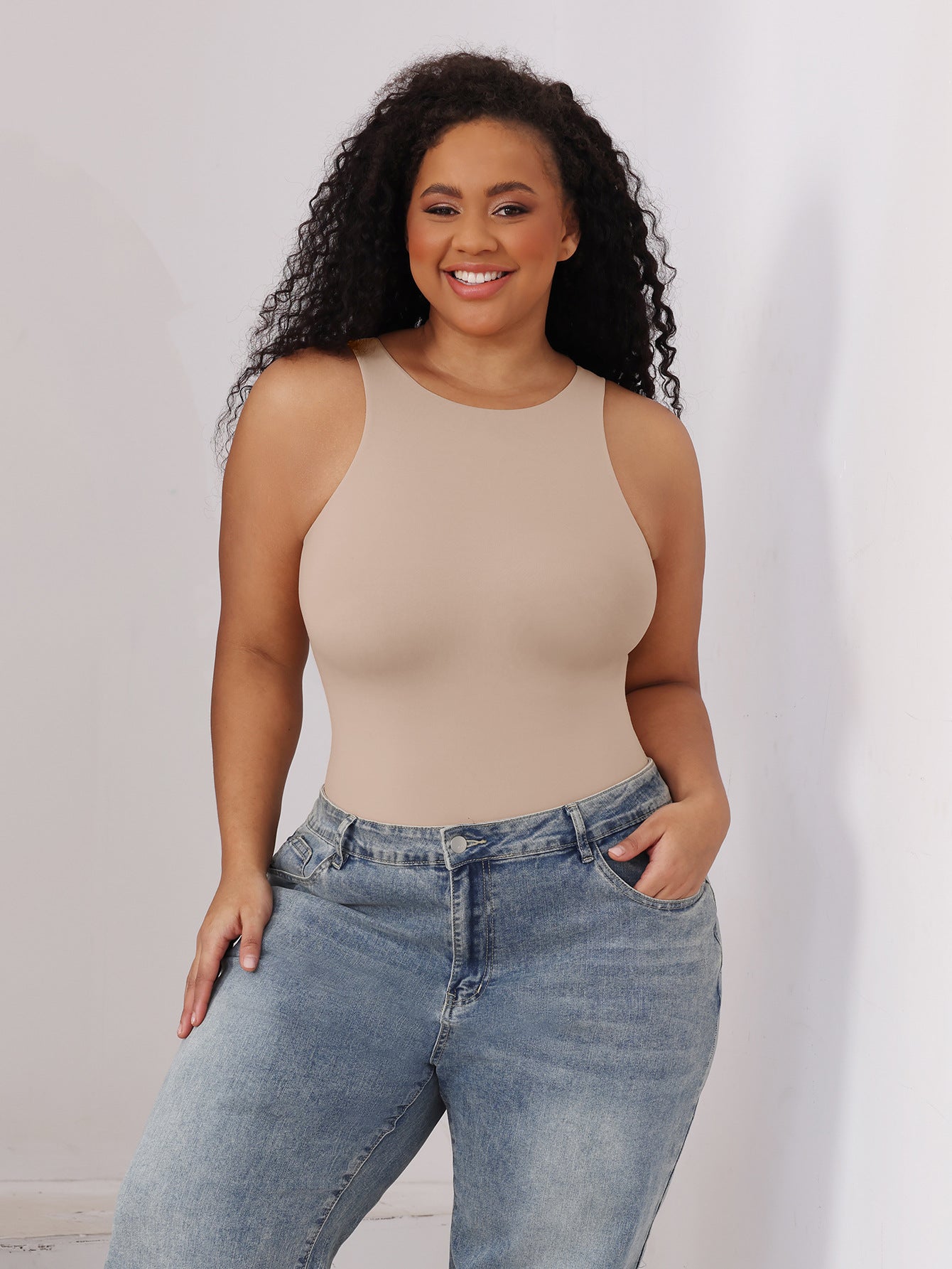 Boneless Sewing Bodusuit Women Sleeveless Double Layer Bodysuit