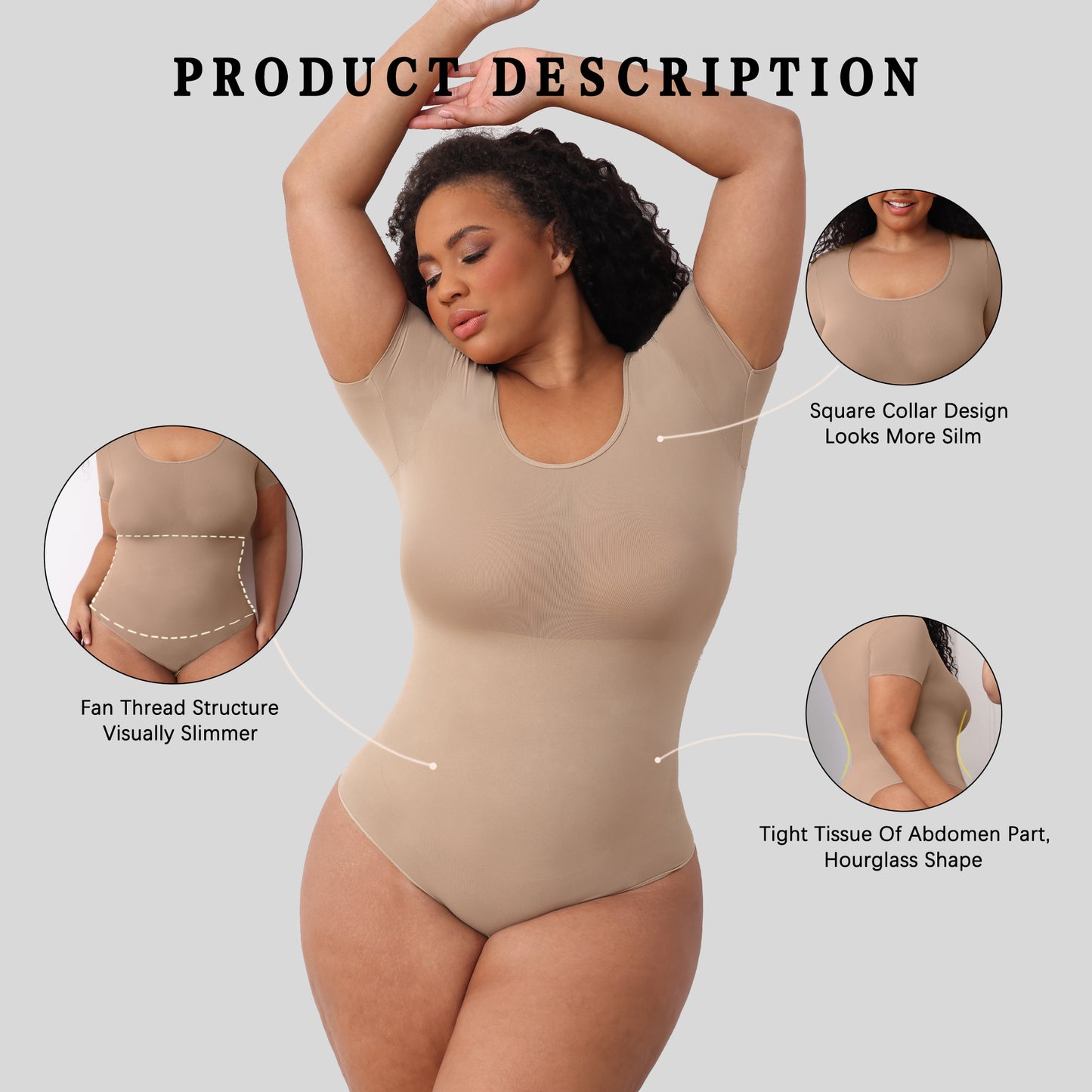 New Style Short Sleeves Hip-lifting  Shapewear Ladies Solid Color Shapers For Women