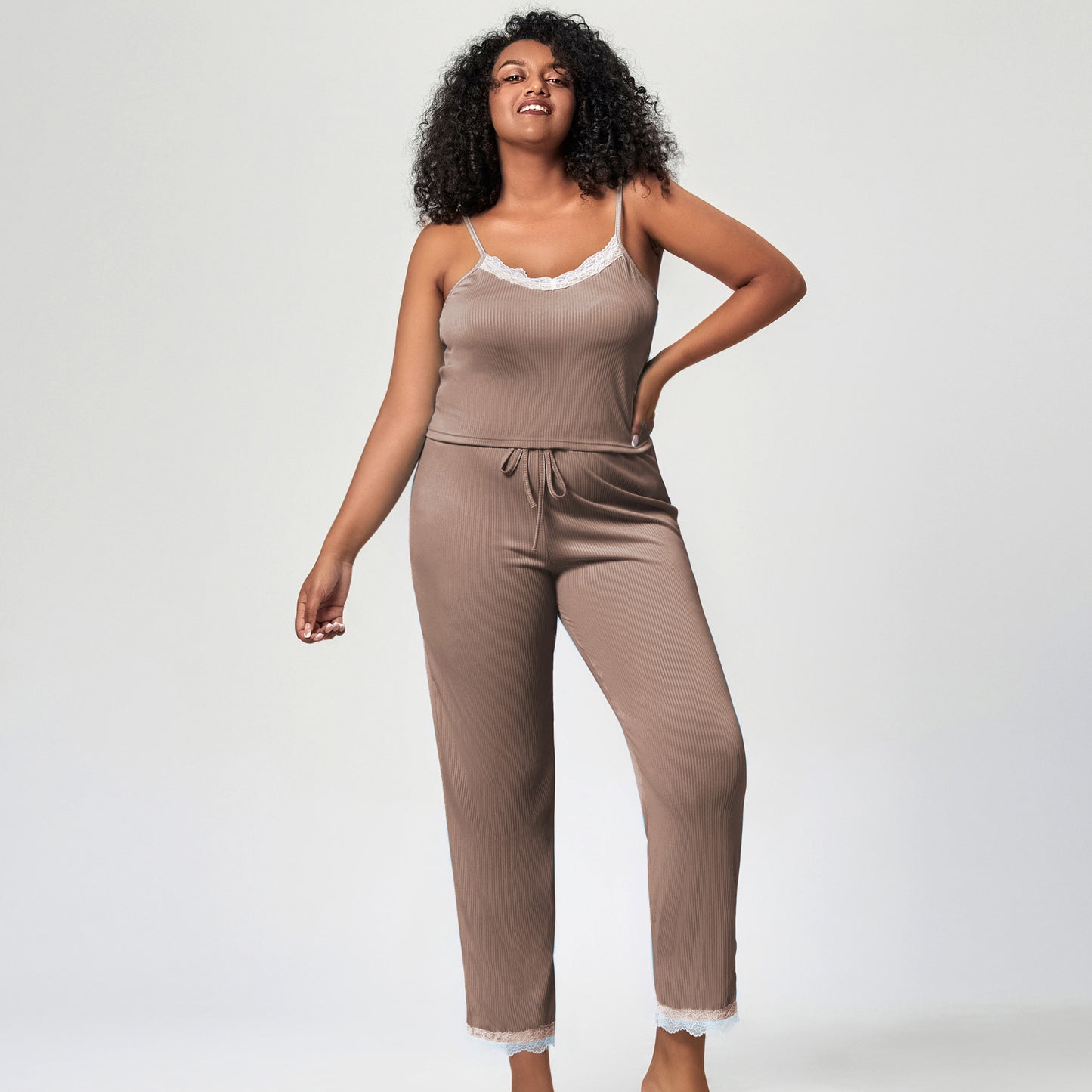 Large Size Summer Pajamas Cool Lace Trim Camisole Pajama Pants Pajamas Set