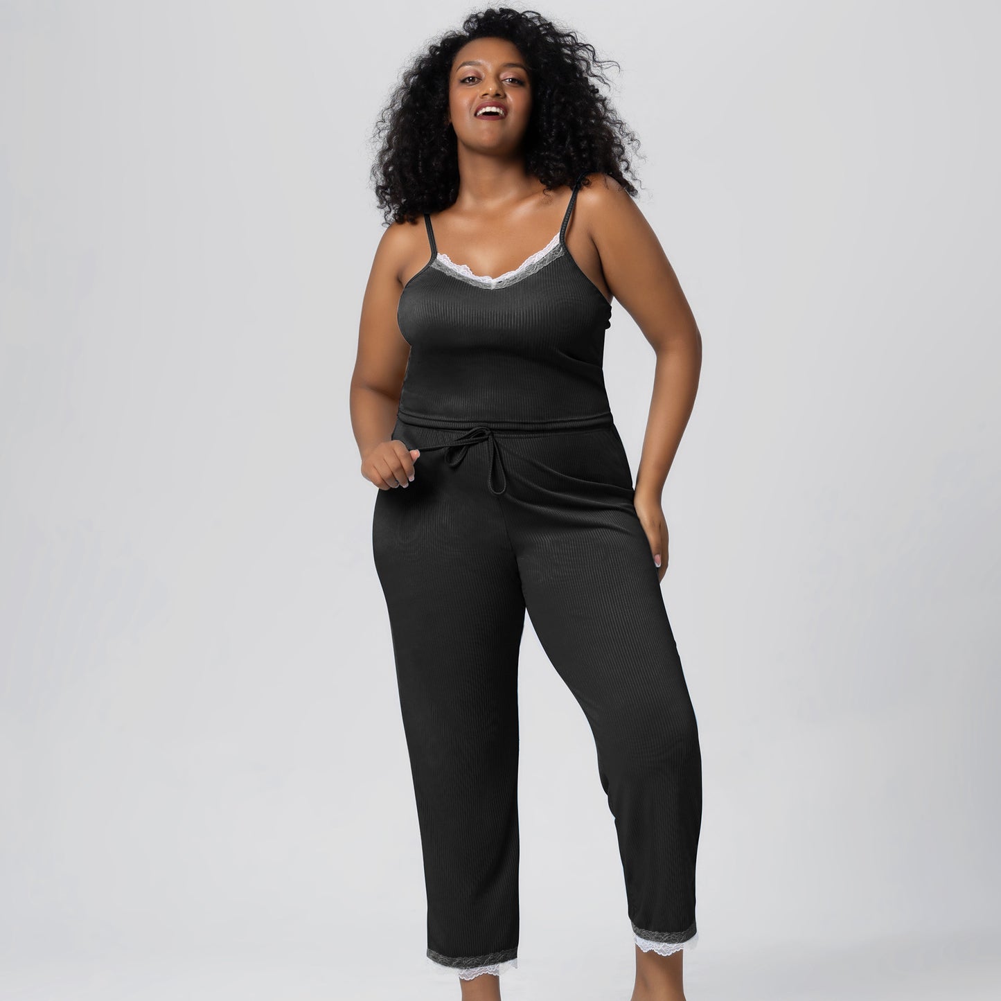 Large Size Summer Pajamas Cool Lace Trim Camisole Pajama Pants Pajamas Set