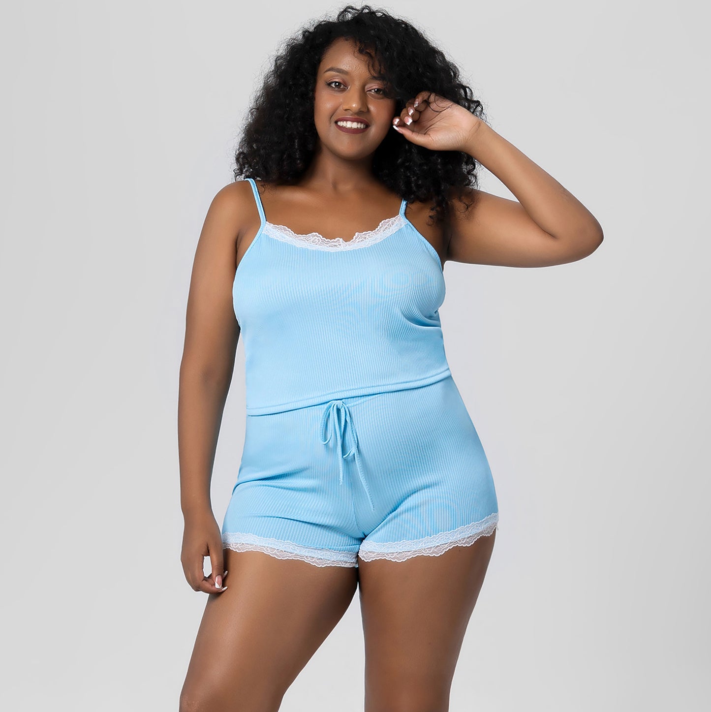 Large Size Pajamas Cool Lace Trim Camisole Pajama Pants Set