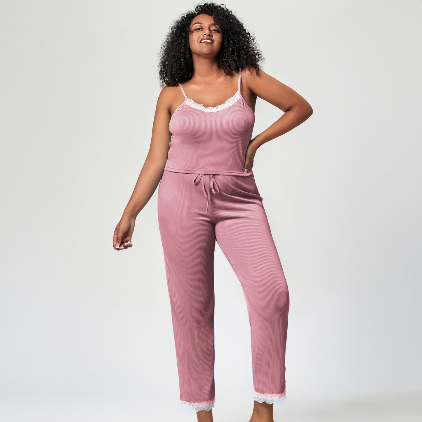 Large Size Summer Pajamas Cool Lace Trim Camisole Pajama Pants Pajamas Set