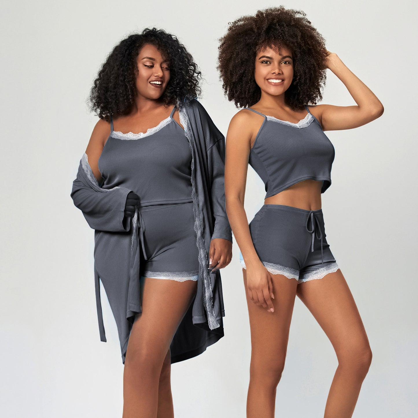 Large Size Pajamas Cool Lace Trim Camisole Pajama Pants Set