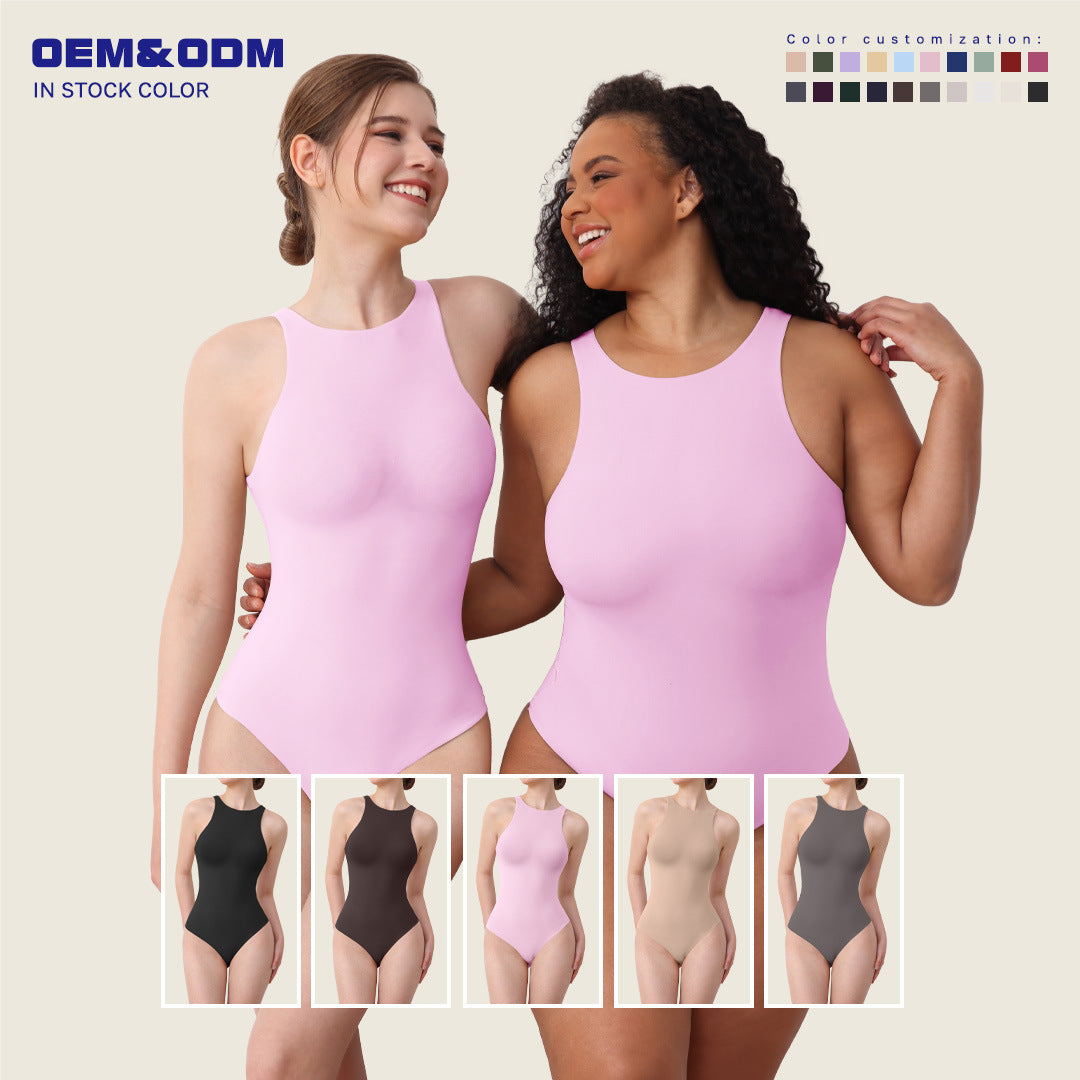 Boneless Sewing Bodusuit Women Sleeveless Double Layer Bodysuit