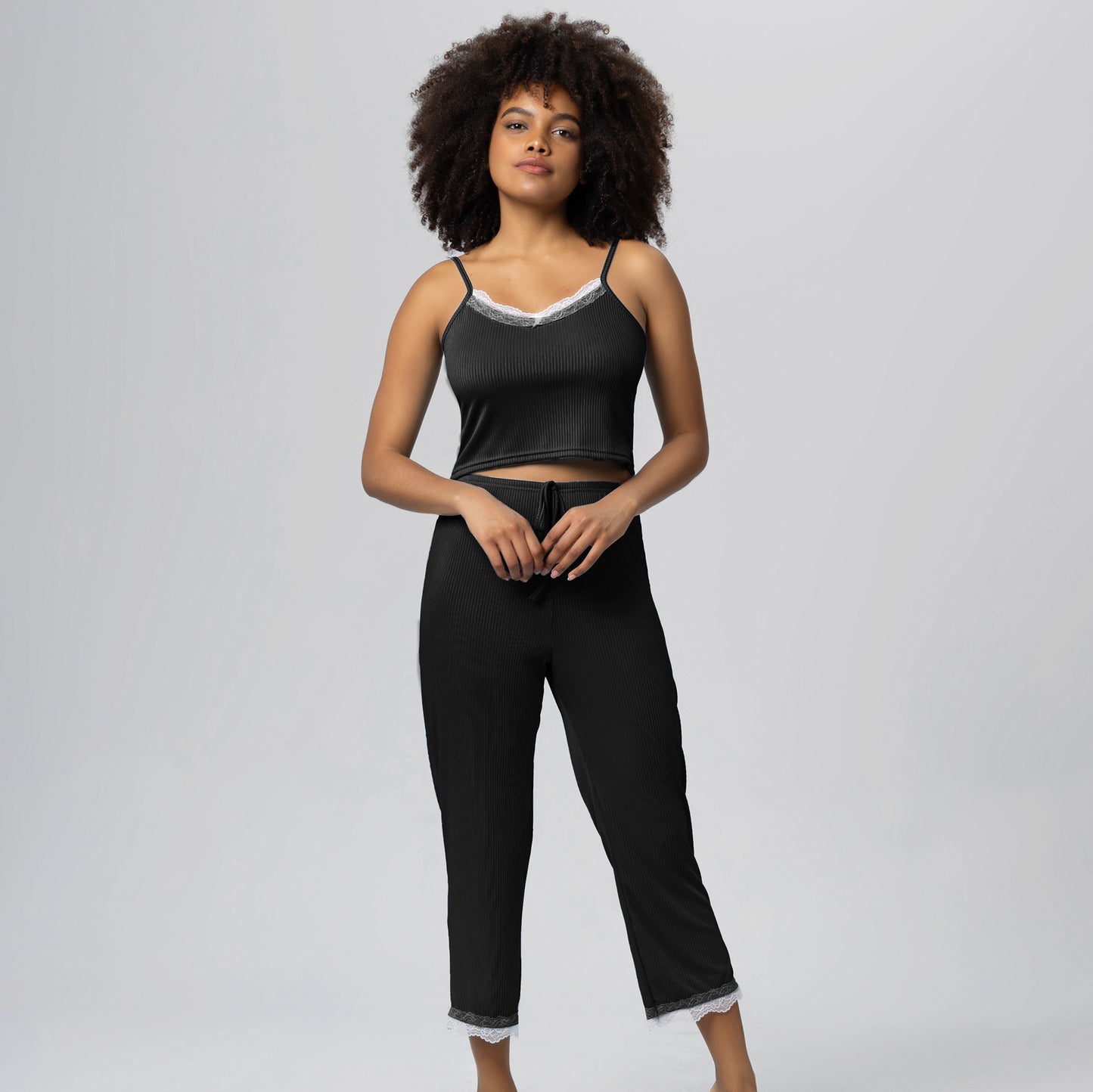 Large Size Summer Pajamas Cool Lace Trim Camisole Pajama Pants Pajamas Set